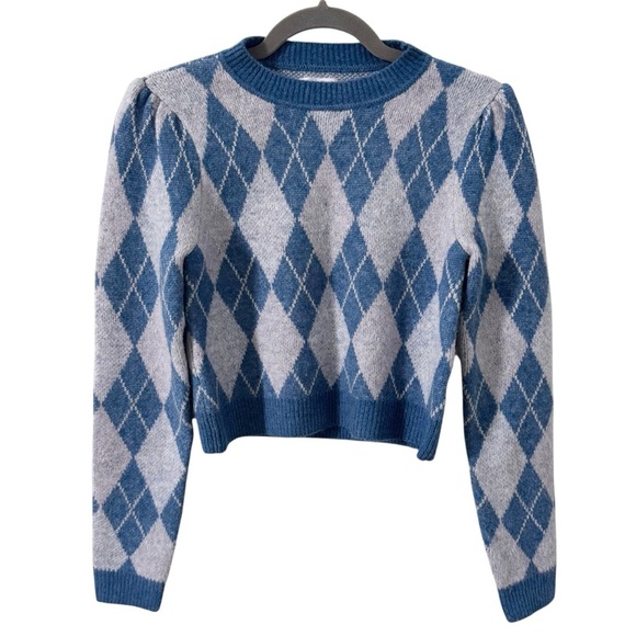 Lovers + Friends Casey Argyle Sweater in "Blue Multi" Size XS - Picture 4 of 14